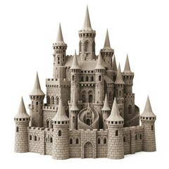 Fototapeta premium Detailed 3D illustration of a majestic fantasy castle with towers and stone architecture on white background
