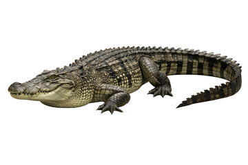 Obraz premium Crocodile Isolated on White Background – Large Reptile Wildlife Close Up