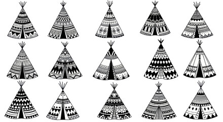 Boho Tribal Teepee Pattern - Hand Drawn Native American Wigwam Illustration © gan