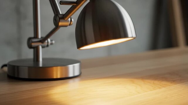 Video of Desk Lamp Close-Up &ndash; adjustable arm motion, focused light beam, modern workspace lighting concept, minimalist interior background, productivity and design detail scene, sleek metal desk lamp