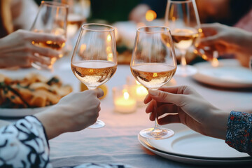Obraz premium Candlelit celebration with rose wine glasses