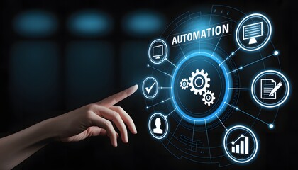 Fototapeta premium Automation concept with hand interacting digital interface