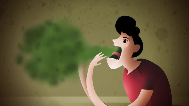 man with stomach problems burping loudly