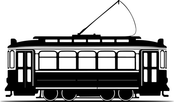 Vintage Classic city streetcar silhouette vector illustration