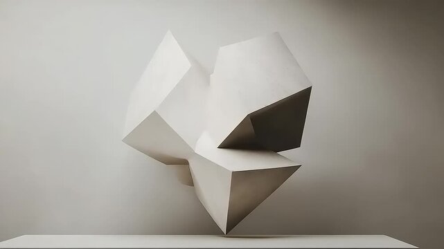 White Geometric Origami Sculpture Rotating on Table.