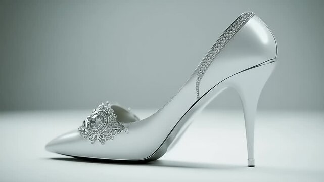 White High Heel Shoe with Crystal Decoration.