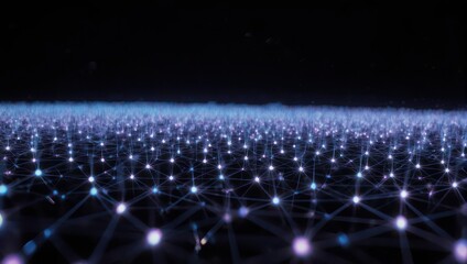 Fototapeta premium Abstract digital network of interconnected luminous nodes and connecting lines on a dark backdrop