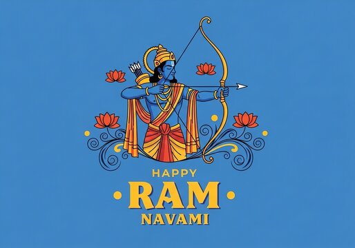 Golden Sunrise Portrait of Lord Rama &ndash; Happy Ram Navami