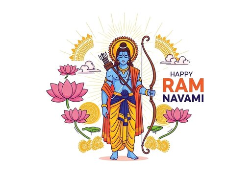 Divine Lord Rama Ram Navami Celebration with Temple Background