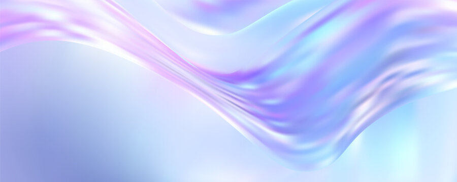 Abstract holographic gradient background featuring iridescent pastel colors with shimmering rainbow effects and soft pearl-like textures. Vector Illustration.