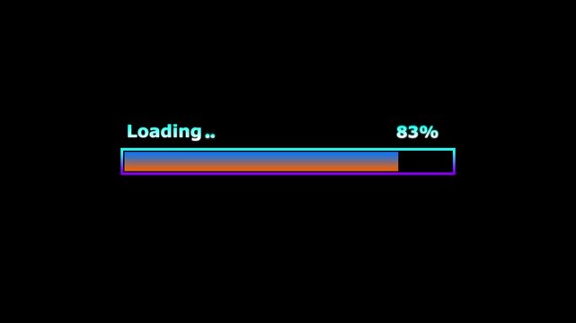 Gradient Loading Bar Animation with 0 to 100 Percentage Progress on Black Background.