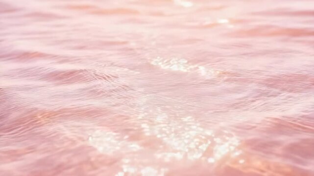 Calm pink water ripples with soft golden sunlight reflections on a serene shimmering lake surface