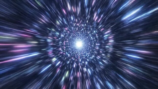 Cosmic Voyage: A dazzling tunnel of light and color beckons, illustrating the mysteries of space, travel, and the infinite possibilities beyond.