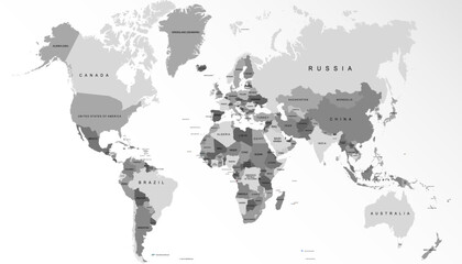 Fototapeta premium World map. Grey modern vector map. Silhouette map.