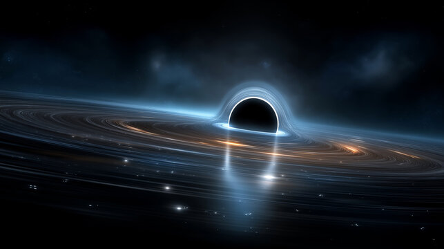 Black hole with glowing accretion disk in space