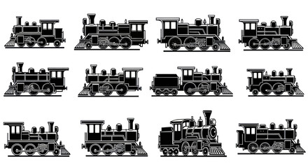 Vintage Steam Train Collection: Classic Locomotive Silhouettes © nia