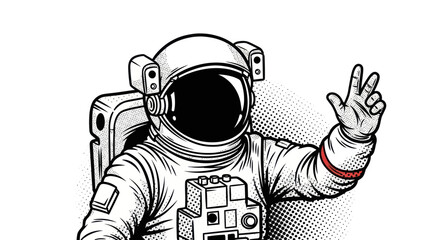 Astronaut Waving Hand, Space Exploration, Sci-Fi Illustration © nia