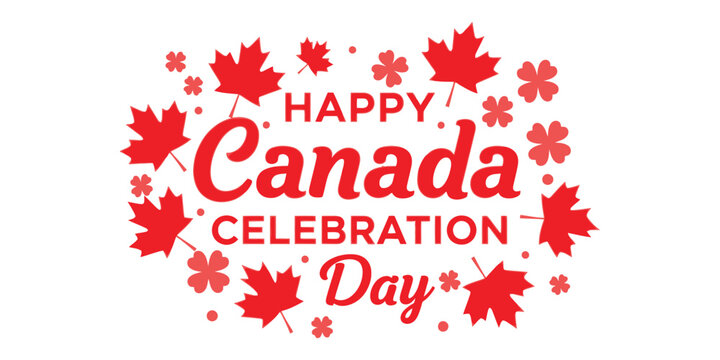 Happy canada day celebration with maple leaves and flowers