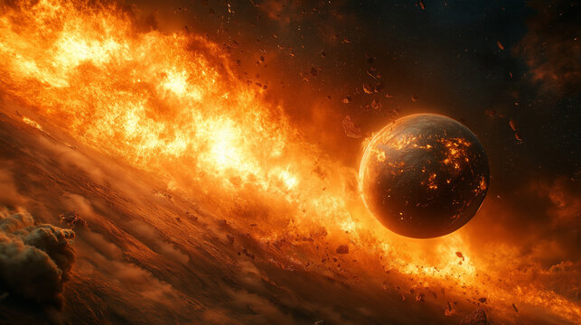 Burning Planet Near Exploding Star