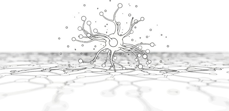 Stylized neuron and neural network graphic with abstract elements