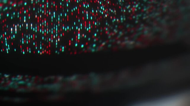 The technology of digital display of the pixel grid of the screen. LED panels with RGB pixels technology. On-screen background macro.