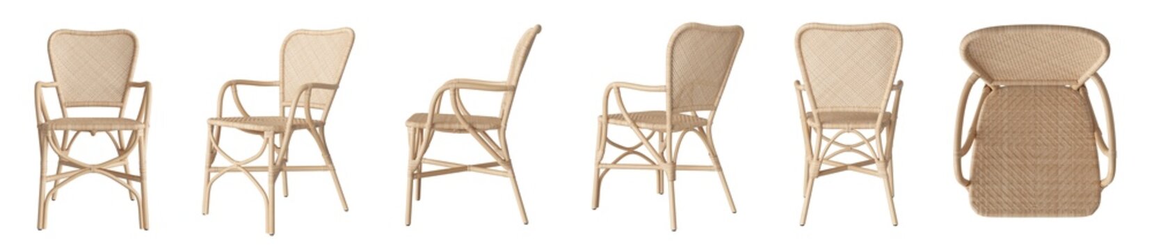 Rattan wicker armchair set, 3D render isolated on transparent background PNG