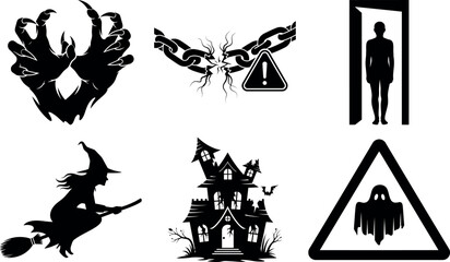 Obraz premium Halloweenthemed collection of spooky icons and silhouettes for festive designs