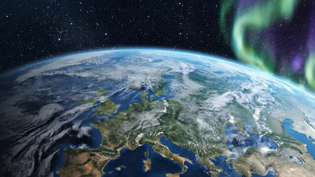 Video Planetary rotation time-lapse with dramatic terminator sweep and illuminated night side for space-themed branding and international communication visuals.