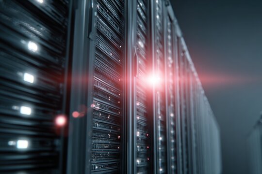 Glowing Server Racks in a Modern Data Center