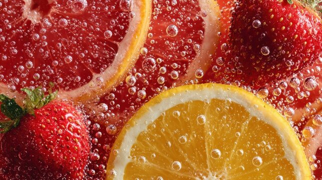 Fresh fruits in sparkling carbonated water