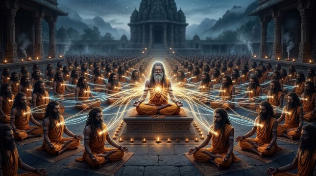 Glowing Invisible Threads of Light Connecting Spiritual Beings in High Fidelity Visualization of Enlightenment