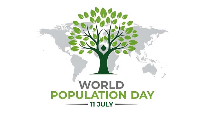 World population day 11 july design with tree and world map background
