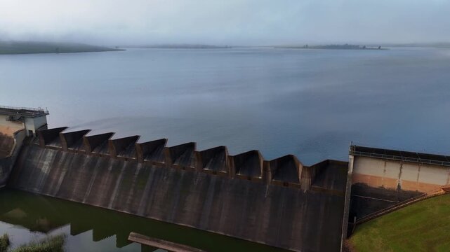 Midmar Dam in Howick spillway radial gates to manage capacity on Umgeni, aerial