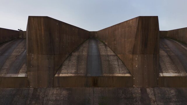 Close aerial riser view of (radial) sluice gates of Midmar Dam at Howick, KZN