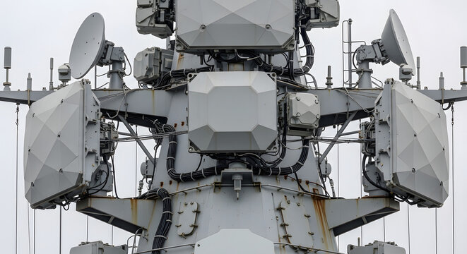 Advanced communication tower with satellite dishes and antennas