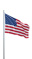 Fototapeta premium A large american flag on a pole isolated on transparent background