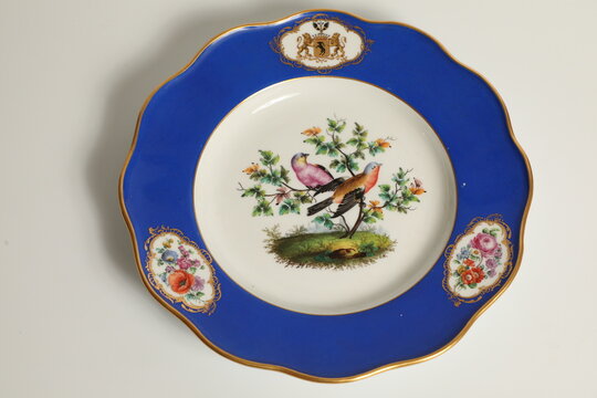 Assiette ancienne en fa&iuml;ence avec un oiseau