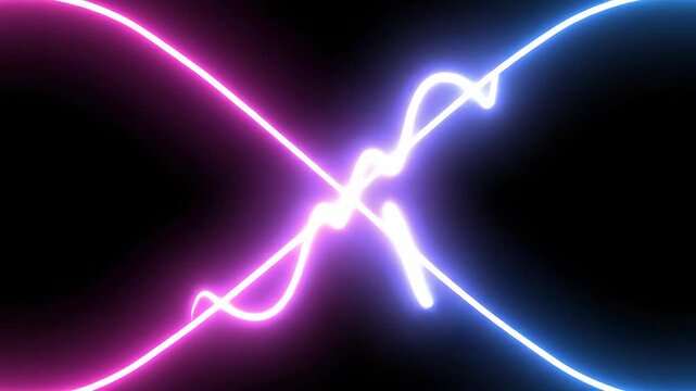 Minimalist Infinity Glow Visualization \'96 simplified infinity symbol constructed from a thin radiant neon line floating against deep negative space, controlled high-saturation palette of hot