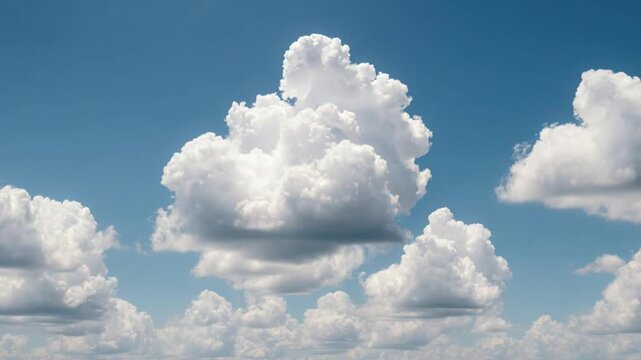 Fluffy white clouds in blue sky.