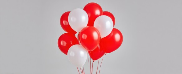 Naklejka premium A lively bouquet of red and white balloons dancing in celebration's breeze