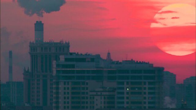 time lapse of rising sun over city