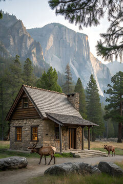 Handcrafted Stone and Wood Cabin in a Forest Clearing
