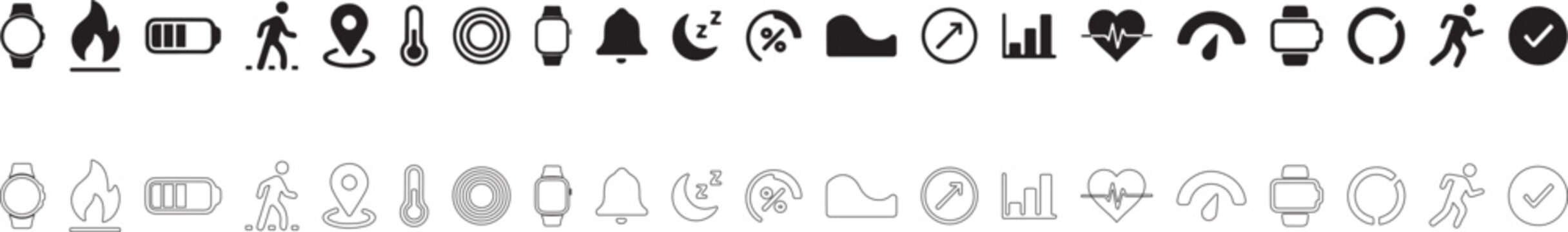 Fitness tracking and wearables. Vector icon set.