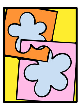Groovy Retro Floral Abstract Pop Art Print, Vibrant, Edgy 70s Design, High Contrast, Vector Art