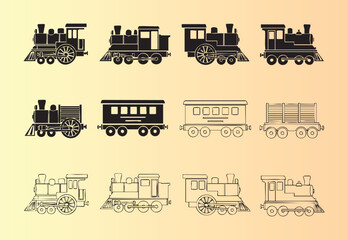 Obraz premium Collection of vintage steam trains and railcars in different styles