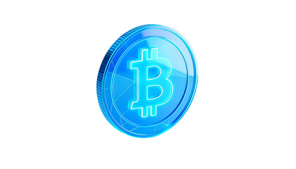 Obraz premium Glowing blue bitcoin coin on a black backdrop: cryptocurrency technology asset design
