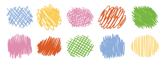 Fototapeta premium Colorful scribble backgrounds set. Hand drawn marker strokes. Abstract doodle textures for creative design