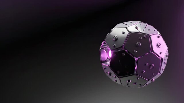 Abstract metallic geometric sphere with glowing core.