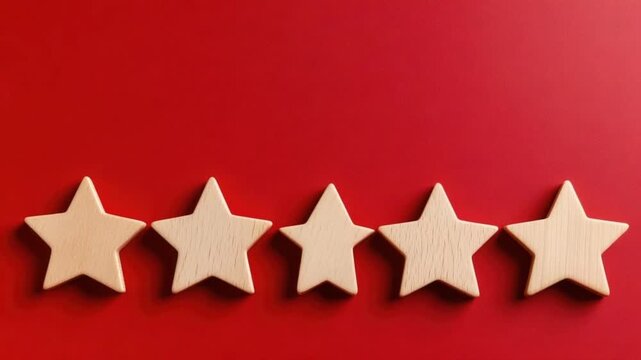 Star Rating Feedback Customer Review Satisfaction Quality Evaluation Five Stars Ranking Business Service Concept Minimal Red Background 4K HD Video