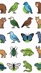 Fototapeta premium colorful wildlife animals icons